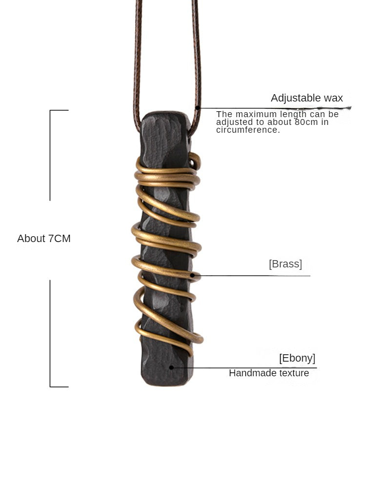 Tibet Ebony Wood Copper Necklace Pendant