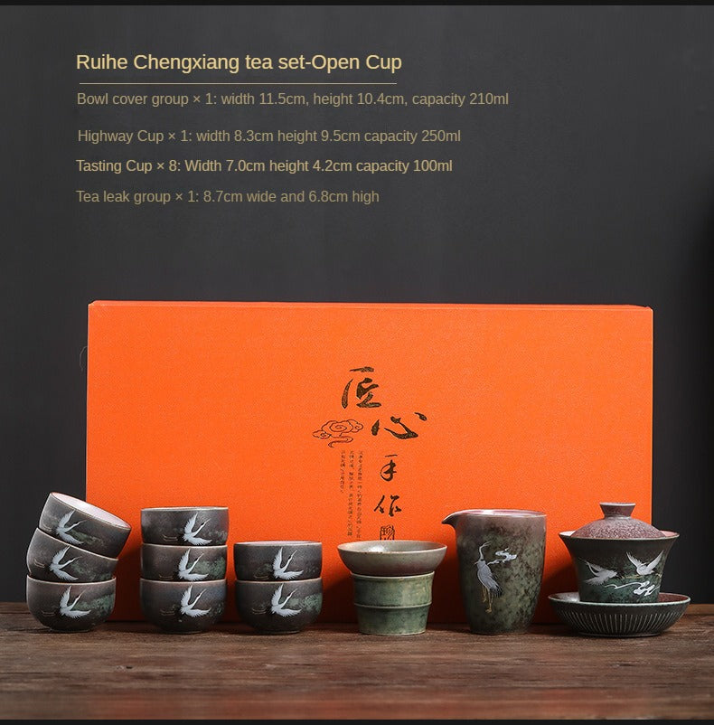 Auspicious Cranes Ru Ware Tea Set