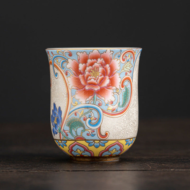 Sterling Silver Cloisonne Enamel Wanhua Master Cup