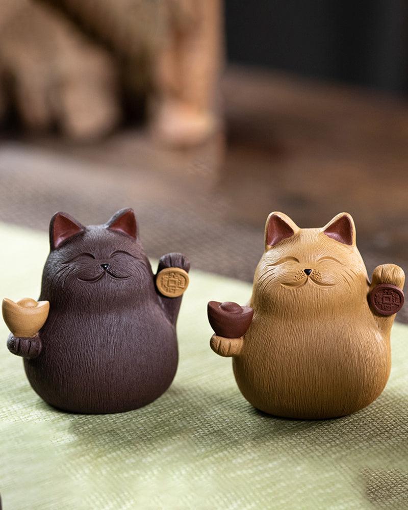 Handmade Wealth Cat Decorative Redware Tea Pet - gloriouscollection